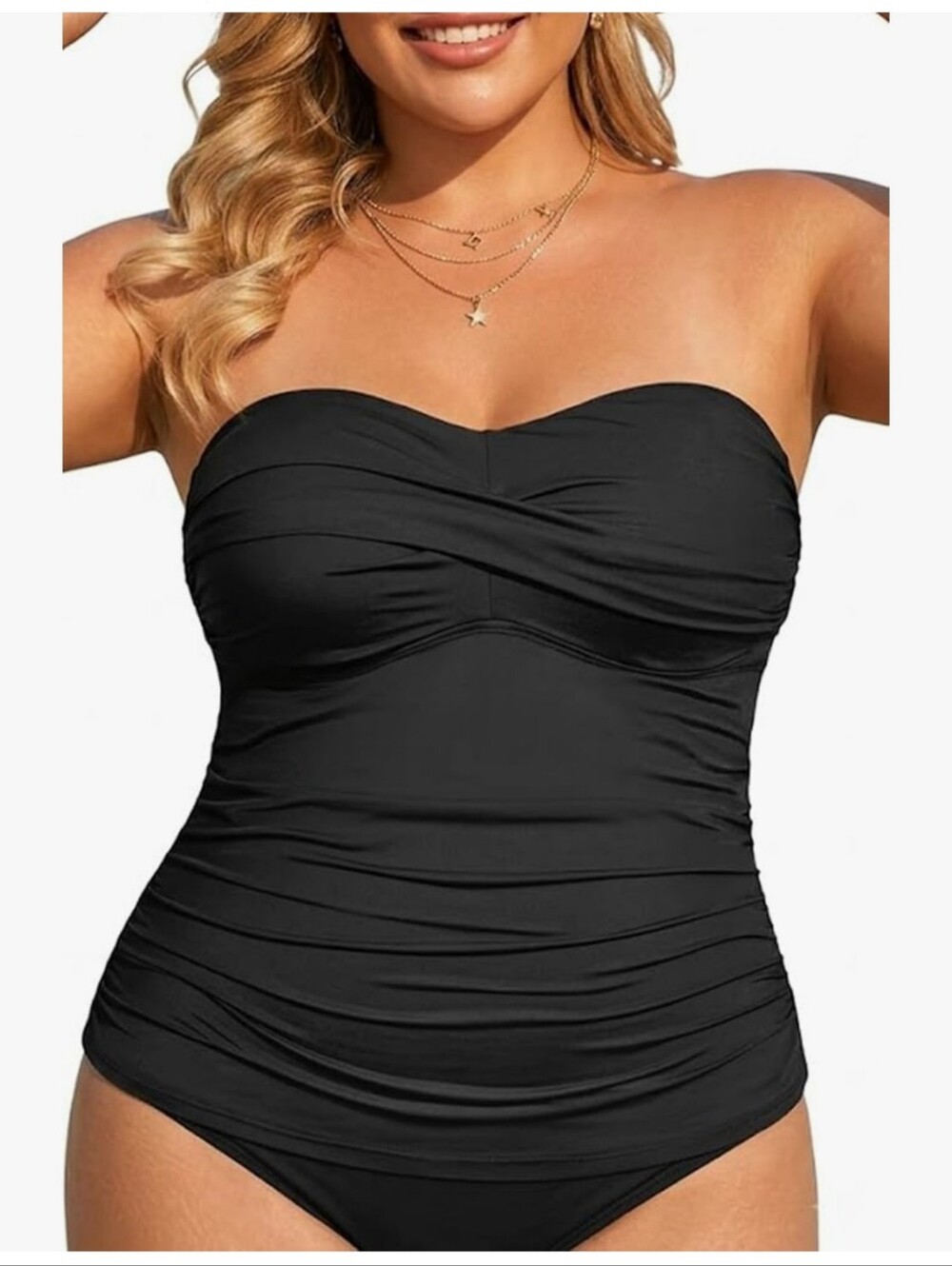 Black Strapless Ruched One-Piece Swimsuit